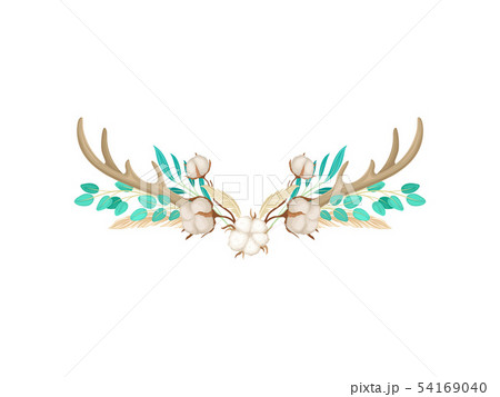 Two deer horns with cotton. Vector illustration on white background. 54169040