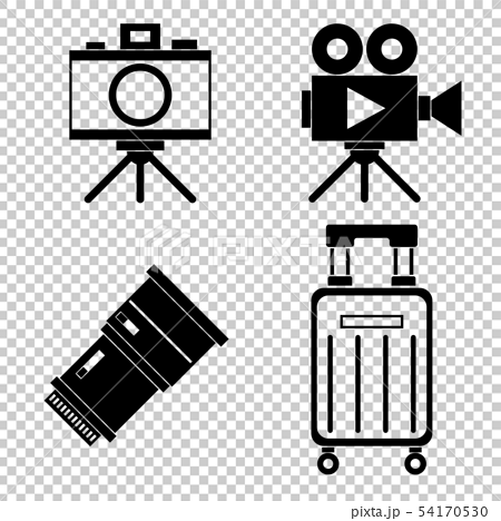 カメラ 映写機 一眼レフ レンズ キャリーバック 旅行 イラスト アイコンのイラスト素材