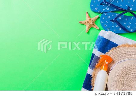 Summer beach flat lay accessories Summer beach flat lay accessories 54171789
