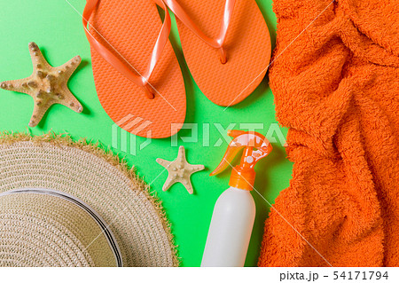 Summer beach flat lay accessories Summer beach flat lay accessories 54171794