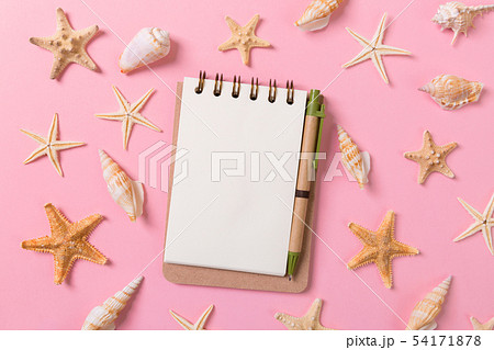 blank note book with starfish or seashells on a blank note book with starfish or seashells on a 54171878