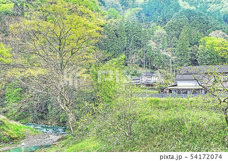 里山の暮らし 背景素材のイラスト素材