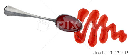 Red berry jam in spoon isolated on white background 54174413
