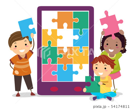 Stickman Kids Cellphone Puzzle Illustration 54174811