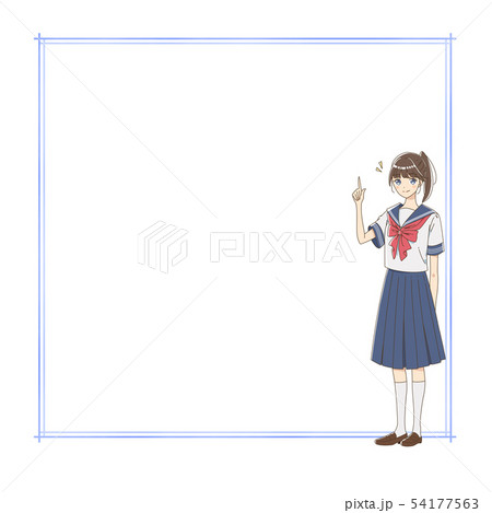 イラスト素材：女子学生　フレーム　枠　掲示板　余白 54177563
