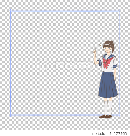 イラスト素材：女子学生　フレーム　枠　掲示板　余白 54177563