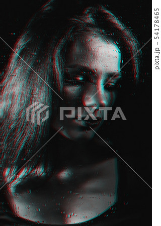 black and white portrait of a beautiful woman with closed eyes behind glass with raindrops black and white portrait of a beautiful woman with closed eyes behind glass with raindrops 54178465