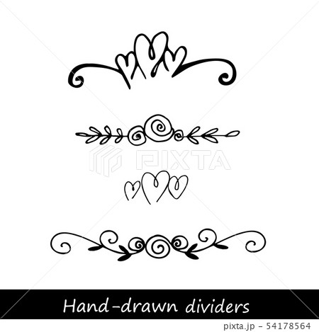 Hand drawn vector dividers. Lines, borders and laurels set. Doodle design elements. 54178564