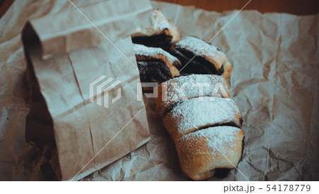 Sweet Baking product on craft paper. Food photo. Bakery shop banner. Recipe book 54178779