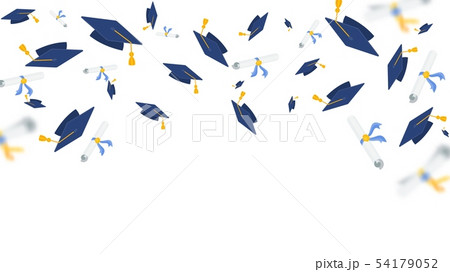 Flying graduate cap and diploma on white background. 54179052