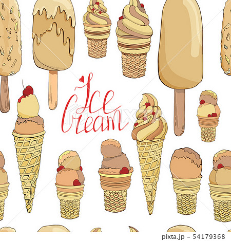 Vector seamless pattern. Endless texture with hand drawn ice cream. Chocolate eskimo pie. Used for 54179368