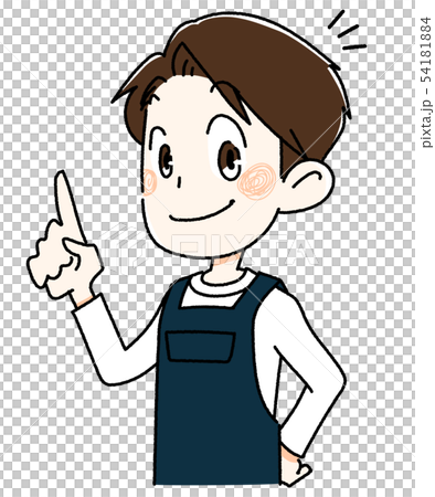 Young man wearing apron and pointing a finger 54181884