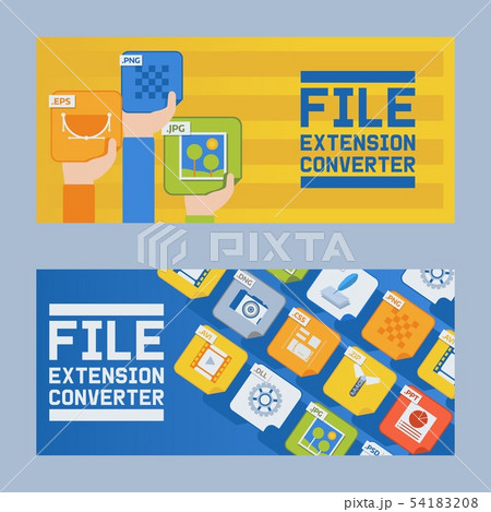 File extension converter set of banners vector illustration. Audio, photo, image, word file type File extension converter set of banners vector illustration. Audio, photo, image, word file type 54183208
