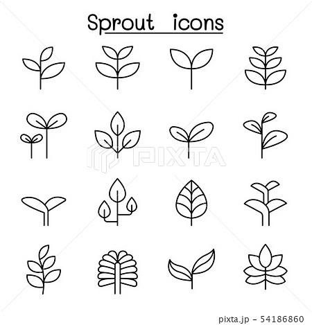 Sprout Plant Treetop Leaf Icon Set In Thin Lineのイラスト素材