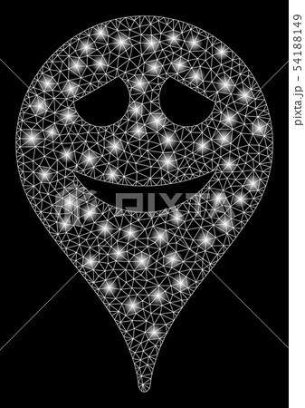 Bright Mesh Wire Frame Embarrassment Smiley Map Marker with Light Spots 54188149