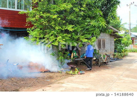 Staff are using fogging machine to spray fogging t 54188640