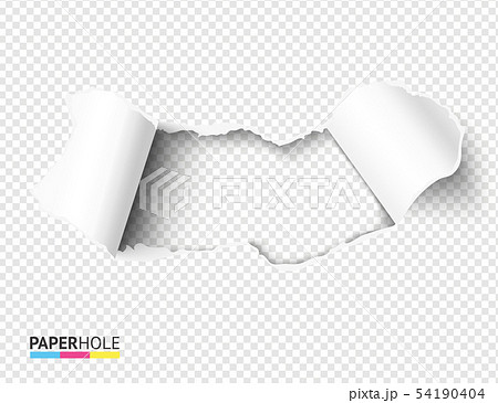 Vector blank torn paper pieces of scroll with torn edges of hole on a halfed transparent background 54190404