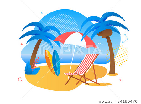 Rest Zone on Tropical Beach for Tourists Cartoon Rest Zone on Tropical Beach for Tourists Cartoon 54190470