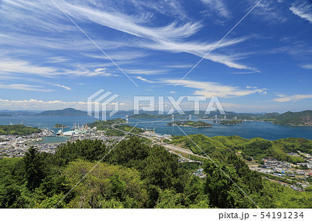 来島海峡大橋と波止浜港を四国側から見る 54191234