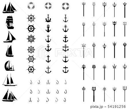 Icons of anchores, rudders, lifebelt, sailboats  54191256