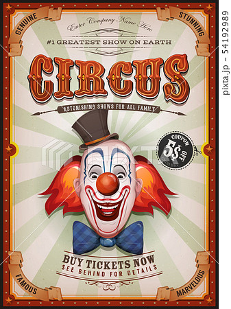 Vintage Circus Poster With Clown Head 54192989