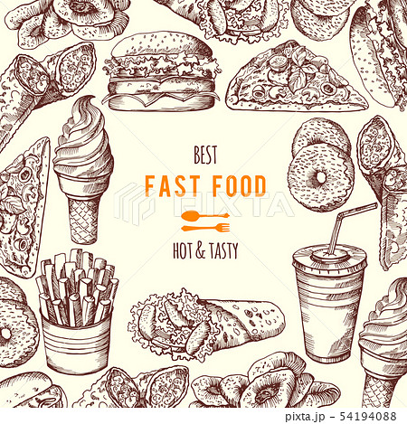 Hand drawn fast food background illustration. Vector pictures 54194088