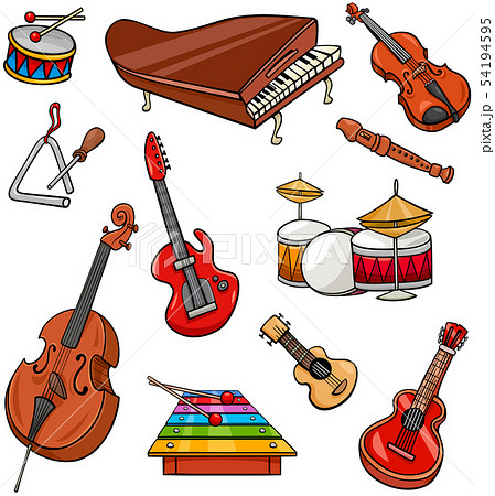 musical instruments cartoon illustration set - Stock Illustration