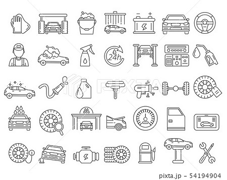 Vector mono line pictures of automobile parts. Repair car services Vector mono line pictures of automobile parts. Repair car services 54194904