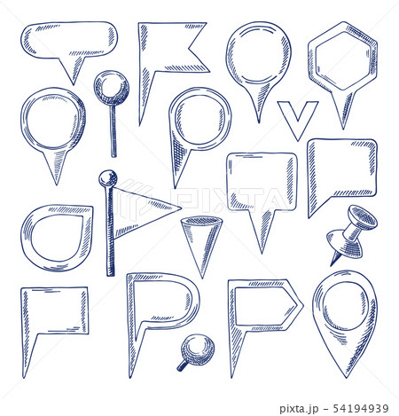 Hand drawn navigations pins isolate on white. Vector map pointers 54194939