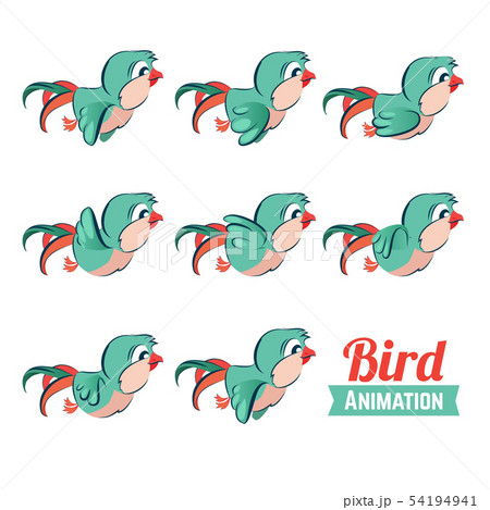Key frames animation of bird flying. Cartoon zoo vector illustration 54194941