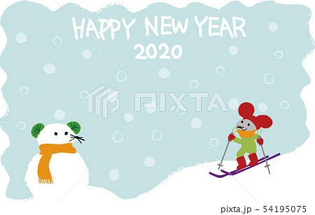 年 年賀状 ネズミ 雪だるま かわいいのイラスト素材