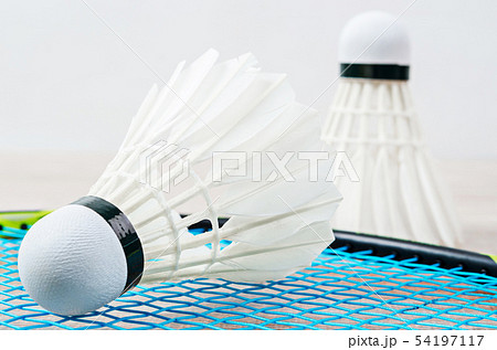 Close up shuttlecock and badminton racket. 54197117