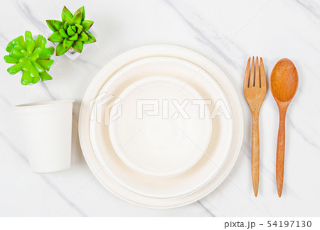 Eco friendly biodegradable paper dishes and glass. 54197130