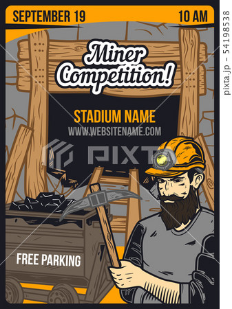 illustration of miner and a mine on background. illustration of miner and a mine on background. 54198538
