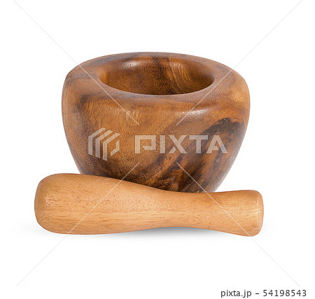 Handmade wooden mortar isolated on white 54198543