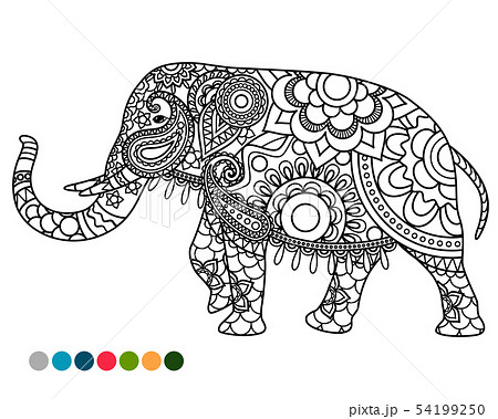 Elephant mandala ornament with colors samples 54199250