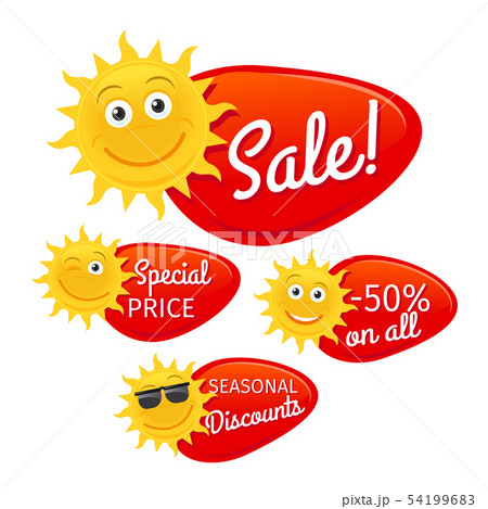 Summer sale labels with smiling sun Summer sale labels with smiling sun 54199683