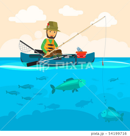 Fisherman on a boat vector illustration 54199716