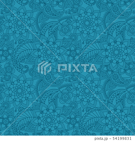 Blue arabic paisley pattern with flowers Blue arabic paisley pattern with flowers 54199831