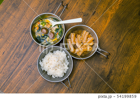 キャンプごはん　Camping cooking outdoors (Japanese food) 54199859