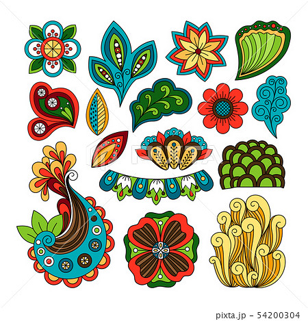 Doodle floral paisley elements 54200304