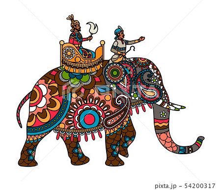 Indian maharajah on the elephant colored 54200317
