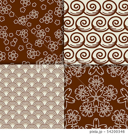 Brown and white sakura flowers pattern set 54200346