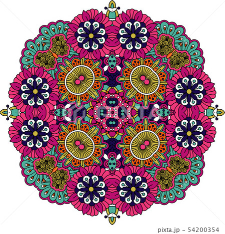 Ornate geometric symmetrical pattern over white 54200354