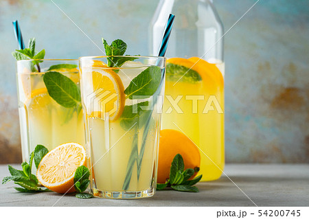 Two glass with lemonade or mojito cocktail. 54200745