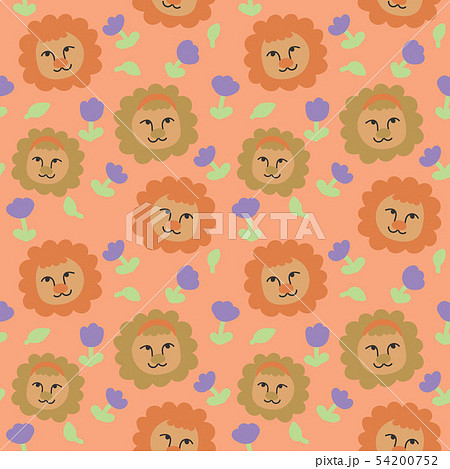 seamless pattern with funny lion faces.hand drawn seamless pattern with funny lion faces.hand drawn 54200752