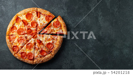 Tasty pepperoni pizza. Copy space. Tasty pepperoni pizza. Copy space. 54201218