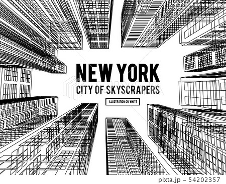 New York is a city of skyscrapers. Vector illustration in the drawing style on a white. View of the New York is a city of skyscrapers. Vector illustration in the drawing style on a white. View of the 54202357