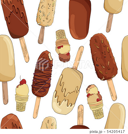 Vector seamless pattern. Endless textures with hand drawn chocolate ice cream and eskimo pie. Vector Vector seamless pattern. Endless textures with hand drawn chocolate ice cream and eskimo pie. Vector 54205417