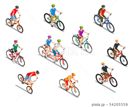 Cyclists Isometric Icons Set Cyclists Isometric Icons Set 54205559